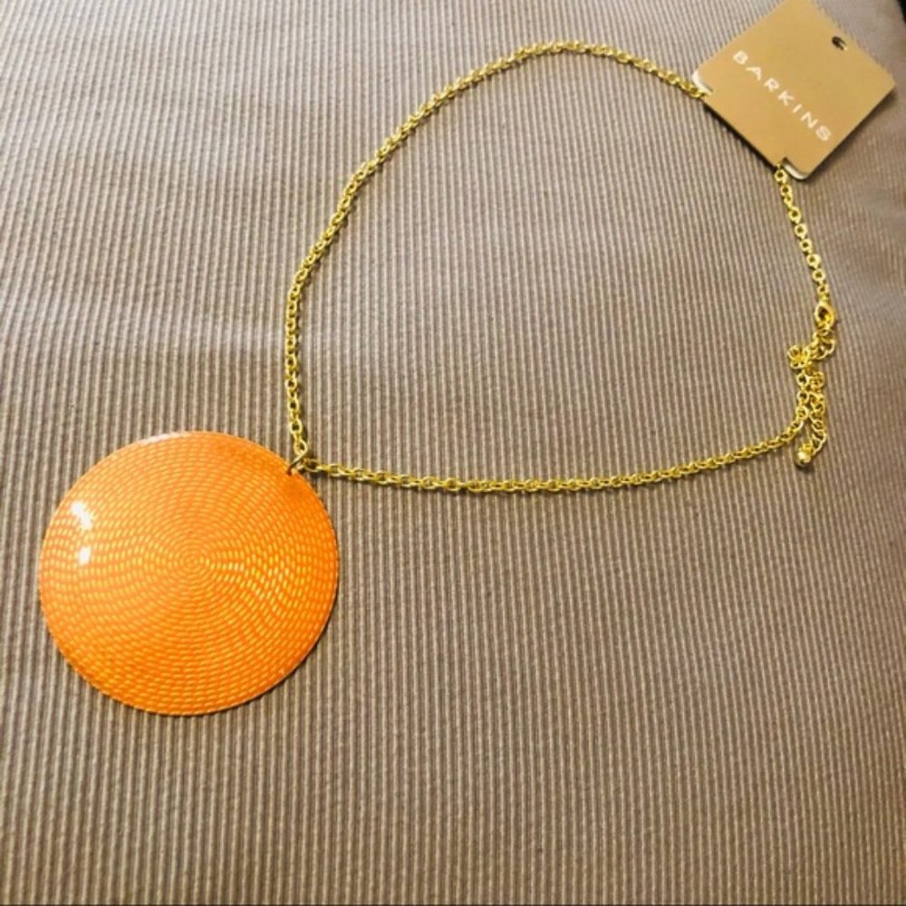 Beautiful Orange Shiny Round Pendant Necklace